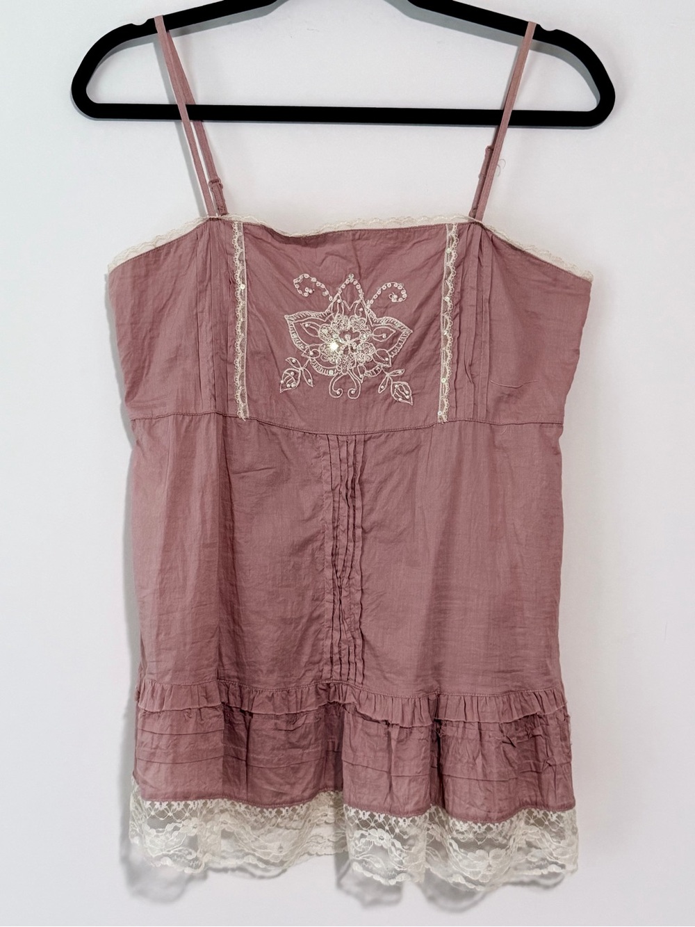 Vintage Angie Babydoll Dusty Rose Embroidered Lace-Trim Cami